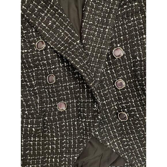 Rachel Zoe Tweed Double Breasted Black Blazer Jacket Wool Blend Size Medium - Picture 2 of 6